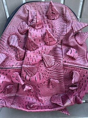 Used - Mad Pax Pinkish Red Croc-Embossed Reptile Pleather Backpack